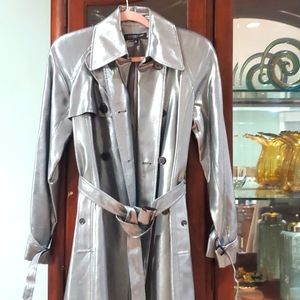 JONES NEW YORK COLLECTIONS Classic Trench Coat metallic silver small nwot